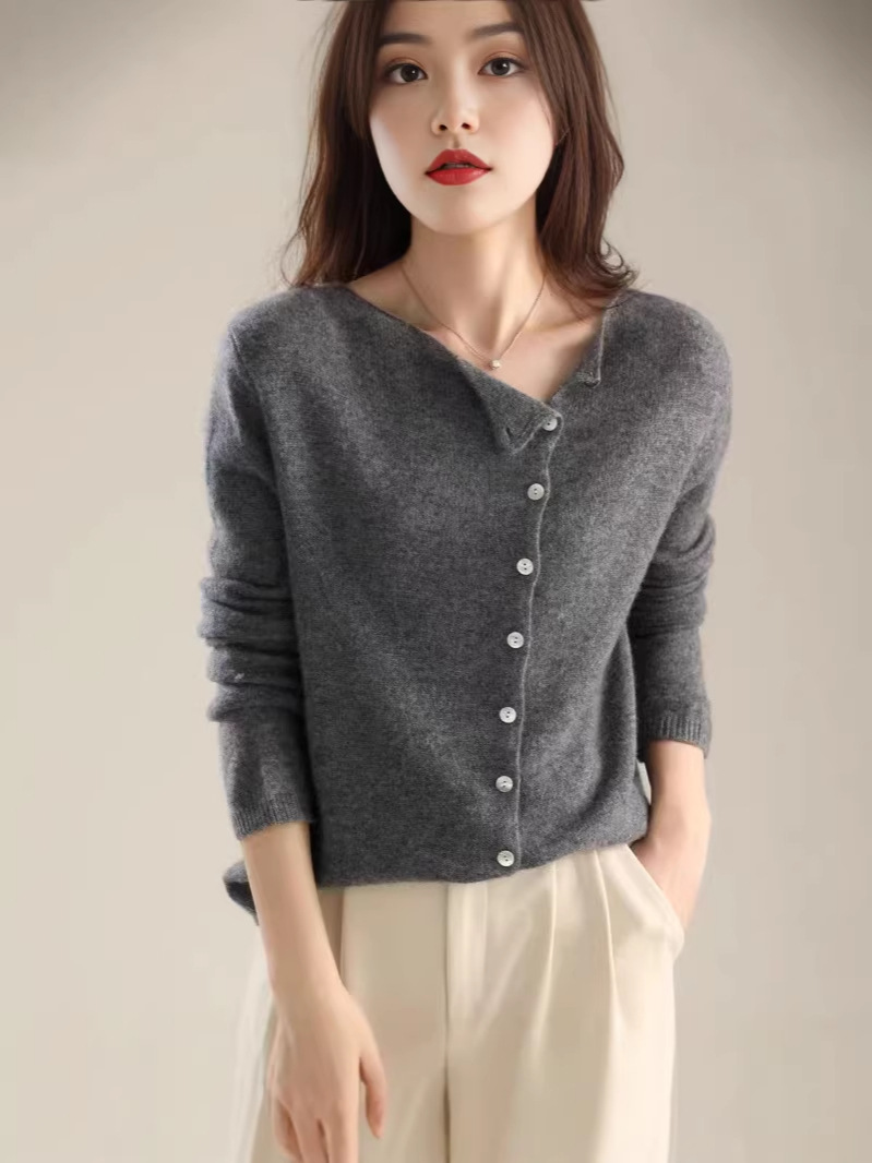 Áo len dệt kim cổ lọ nữ phong cách Hàn Quốc, hàng khuy chéo, dáng ôm tôn dáng — Màu hồng