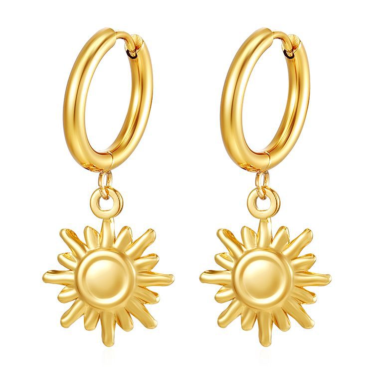 Pendientes colgantes de moda transfronteriza europea y americana, aretes redondos de acero inoxidable de todo fósforo, pendientes simples para mujer de 18K chapados al por mayor