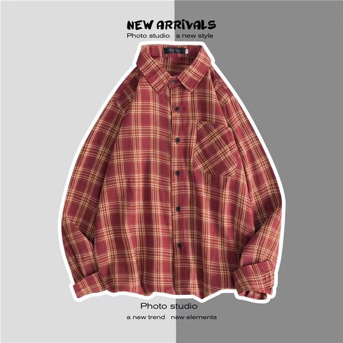 Fashion trend retro men's plaid shirt Hong Kong style temperament casual cardigan shirt long-sleeved lapel shirt wholesale