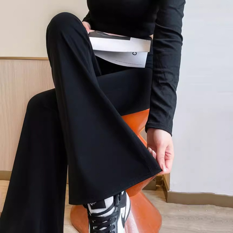 微喇瑜伽裤带口袋网纱高腰收腹提臀修身显瘦鲨鱼喇叭裤女士春秋季|undefined