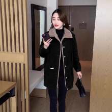 中长款加绒大码外套女冬季新款时尚宽松风衣女中年妈妈高档夹克女