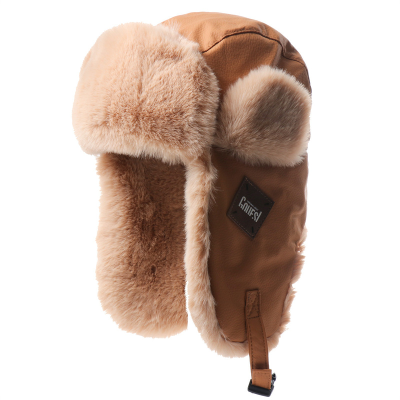 Vintage Leather Aviator Hat 2024 Autumn and Winter Men's and Women's Warm Lei Feng Hat fleece-lined Ear Protection Riding Bike Hat