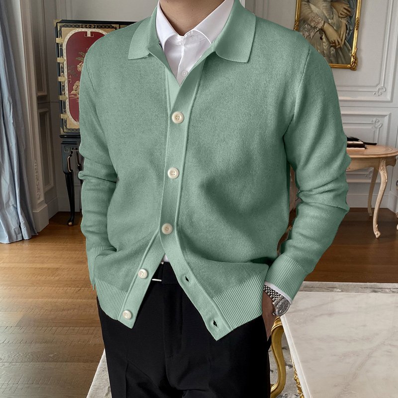 2023 New Spring Casual European Men's Sweater Button Knitted Cardigan Sweater Polo Collar Solid Sweater Jacket_voghion.com