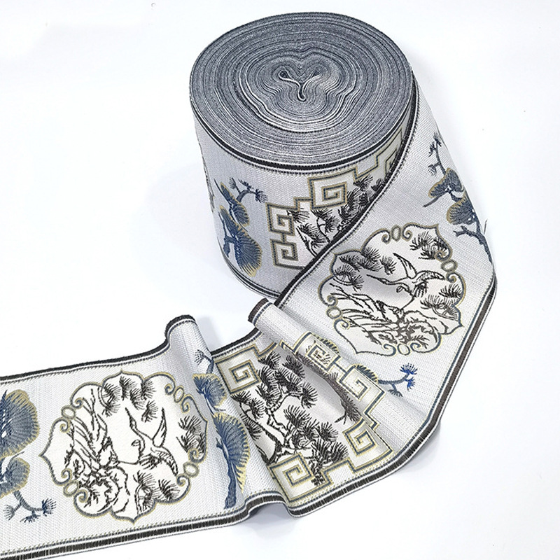 窗帘花边简约中式新款12公分迎客松抱枕桌布提花边窗帘侧边织带厂