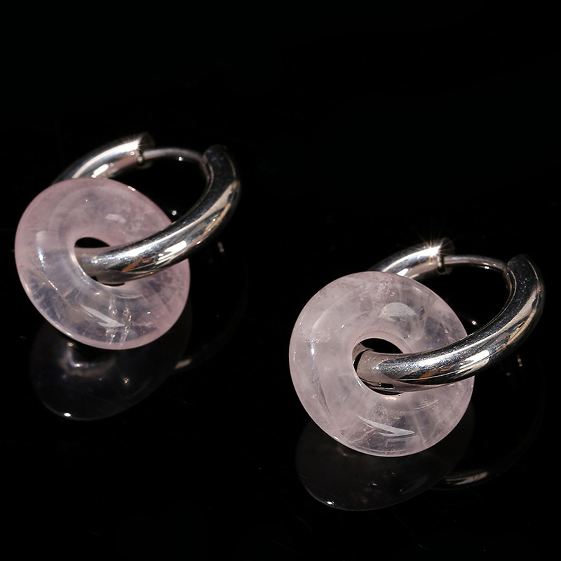 jingzhou jewelry vintage elegant high sense earrings wholesale natural crystal yellow tiger‘s eye round titanium steel earrings