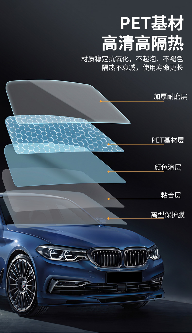 Car Heat Insulation Film, Constant Color, Korean A Series Wholesale, Front Windshield Anti-Glare Film, Side and Rear Window Sun Heat Insulation Film