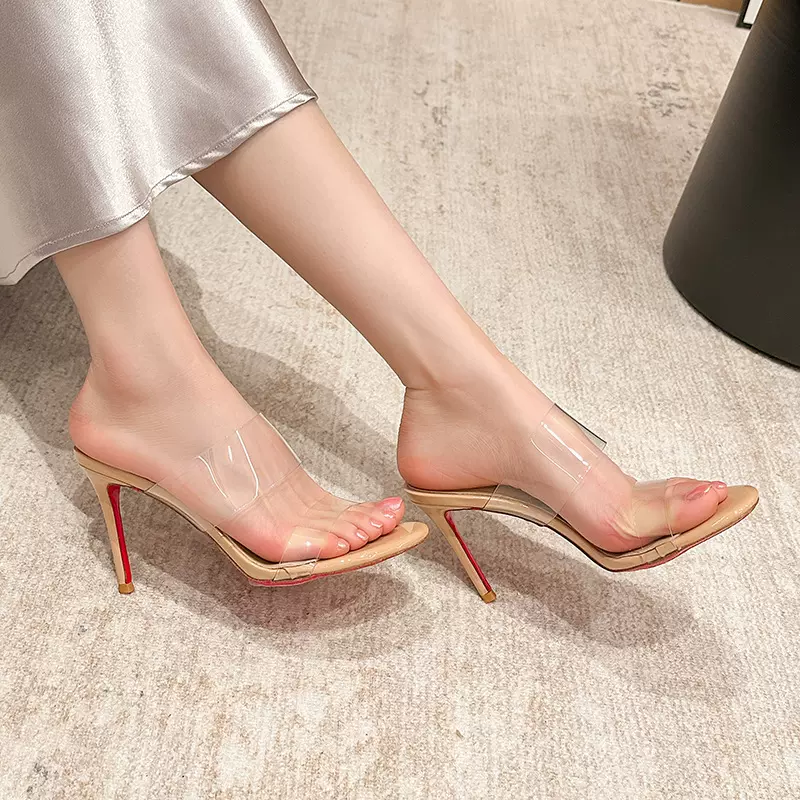 现货25L11新款2025年透明高跟鞋女细跟气质一字带外穿高跟凉鞋