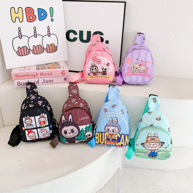 2025 Girls Cartoon Kindergarten Chest Bag Cute Printed Labubu Shoulder Men's Crossbody Bag Travel Children's Bag