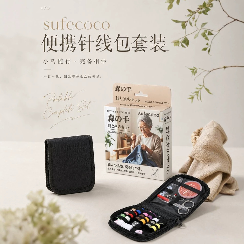 sufecoco portable sewing kit set for home use, mini sewing tools, portable sewing and mending storage box, wholesale