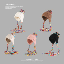 日系网红流苏帽子女秋冬民族风甜美辫子雷锋帽护耳包头针织毛线帽