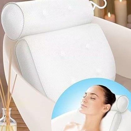 Cross-border Amazon 3D mesh bathtub pillow suction cup non-slip cushion pillow cushion bathroom pillow machine washable cushion