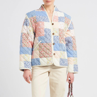 European and American Cross-Border 2023 Autumn and Winter New Geometric Print Women's Cotton Coat Literary Retro Loose Single-Breasted Cardigan