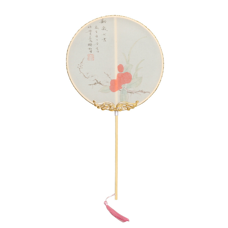 Ventilador de la cintura estilo antiguo hanfu ventilador de impresión al por mayor cheongsam ventilador de la cintura mango largo borla rizado ventilador colgante mango largo ventilador de bambú púrpura