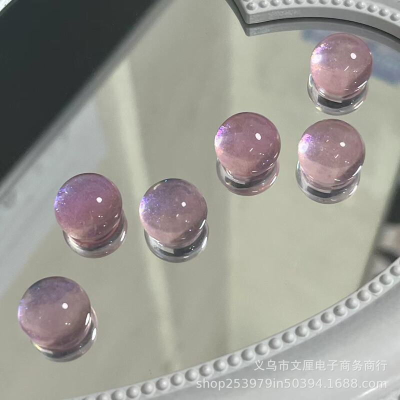 2023 New imitation Cat's Eye Stone pink semicircle card 14mmdiy handmade hole shoes buckle goo card decoration material