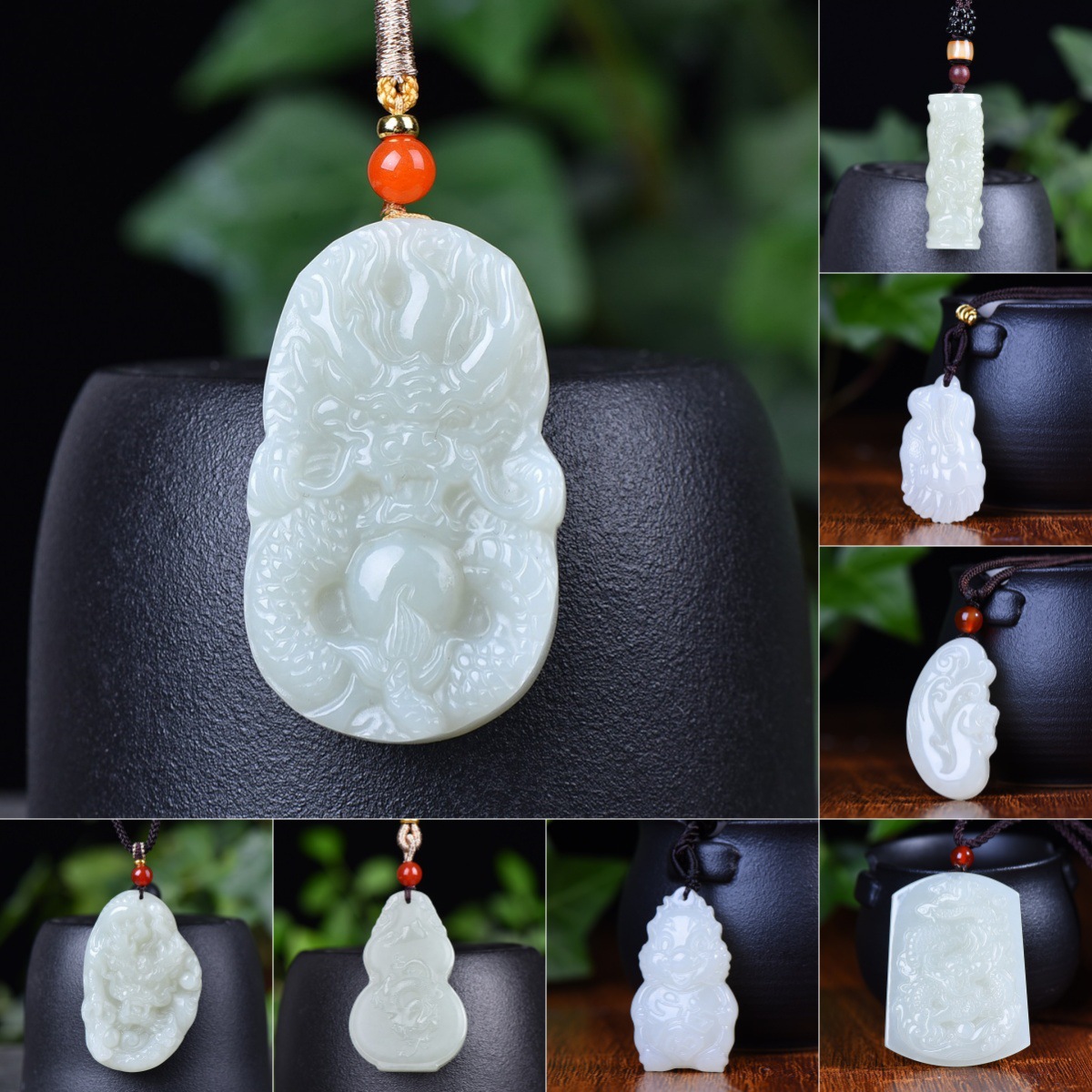 HETIAN JADE DOMINEERING PANLONG JADE 브랜드 천연 제이드 기둥 칭티안 드래곤 펜던트 신장 화이트 제이드 조디악 드래곤 펜던트