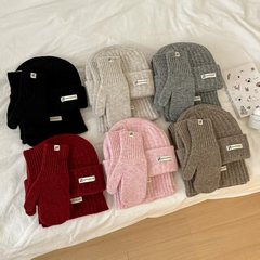 韩系三件套简约字母针织帽围巾手套男女羊毛混纺帽子女加厚保暖潮