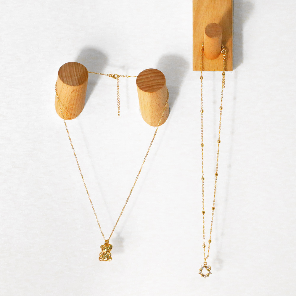 simple moon star bear double pendant copper gold-plated inlaid zircon necklace