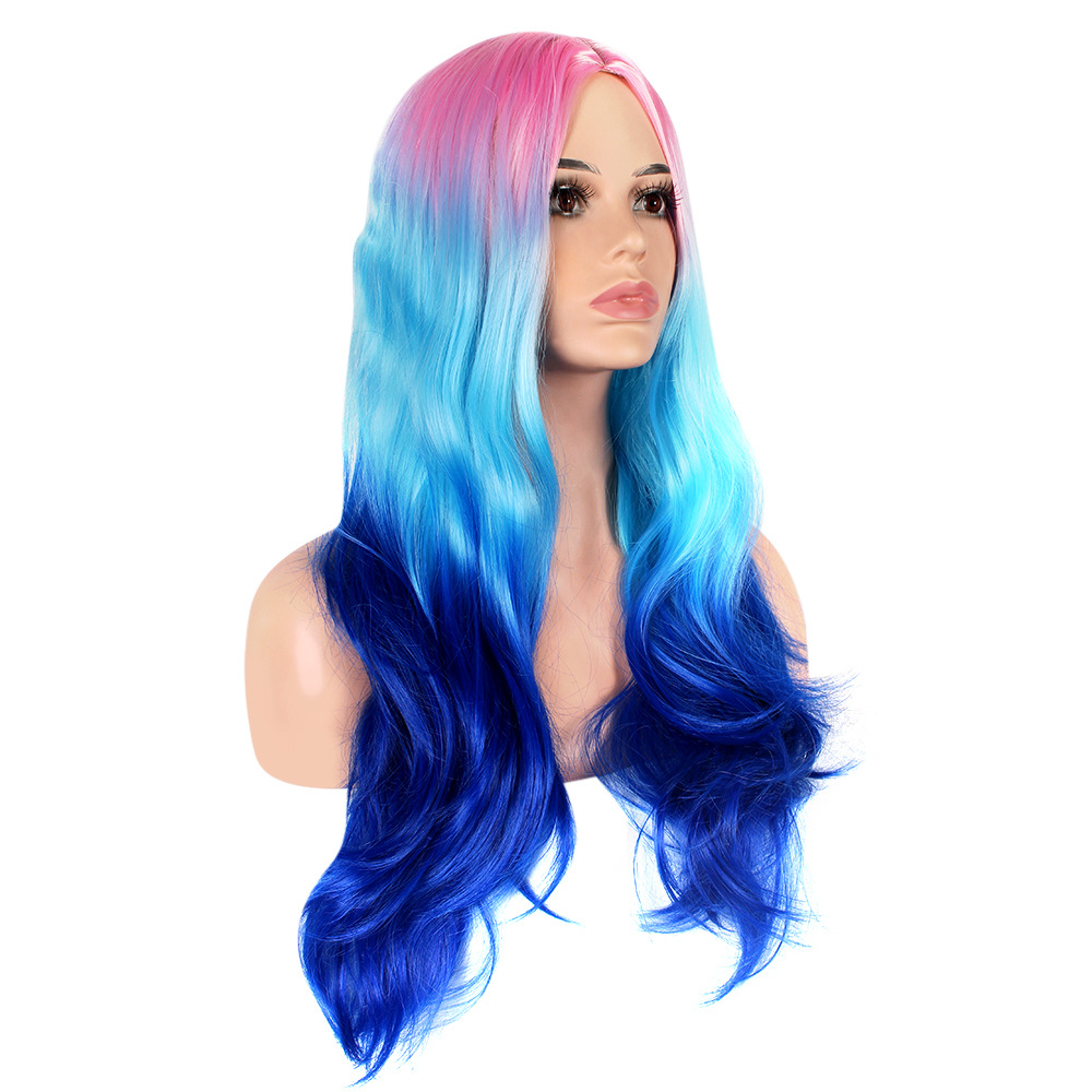 Synthetic wig Women's long with three color gradient synthetic fiber wig and a new large wave fluffy curly hair_voghion.com