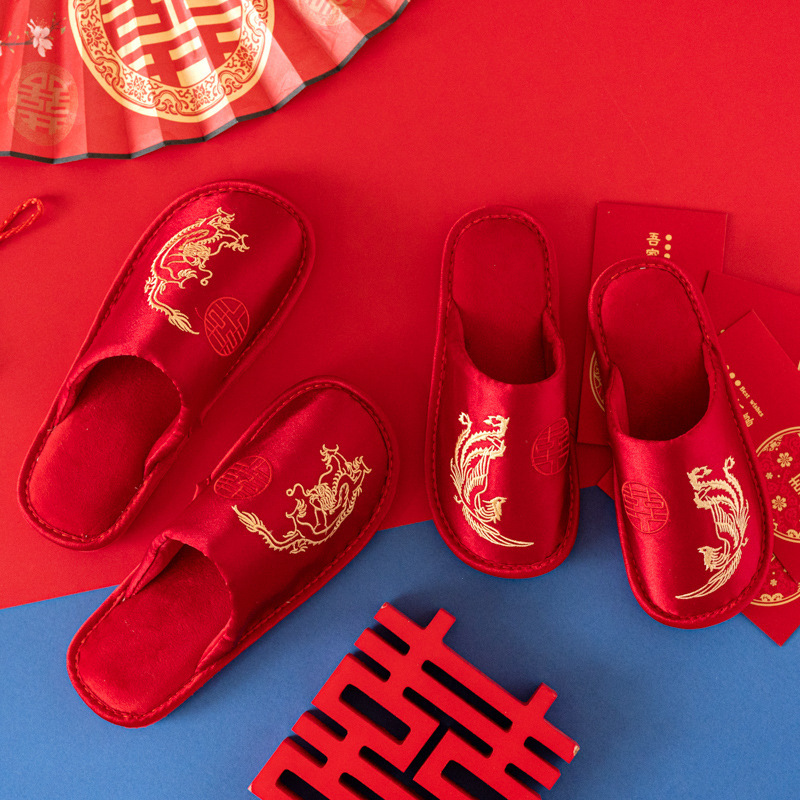 Wedding Slippers for All Seasons, Wedding Celebration for the Groom and Bride, Satin Home Slippers, Factory Direct Sales, Wholesale, Dropshipping Wedding Slippers for All Seasons, Wedding Celebration for the Groom and Bride, Satin Home Slippers, Factory Direct Sales, Wholesale, Dropshipping