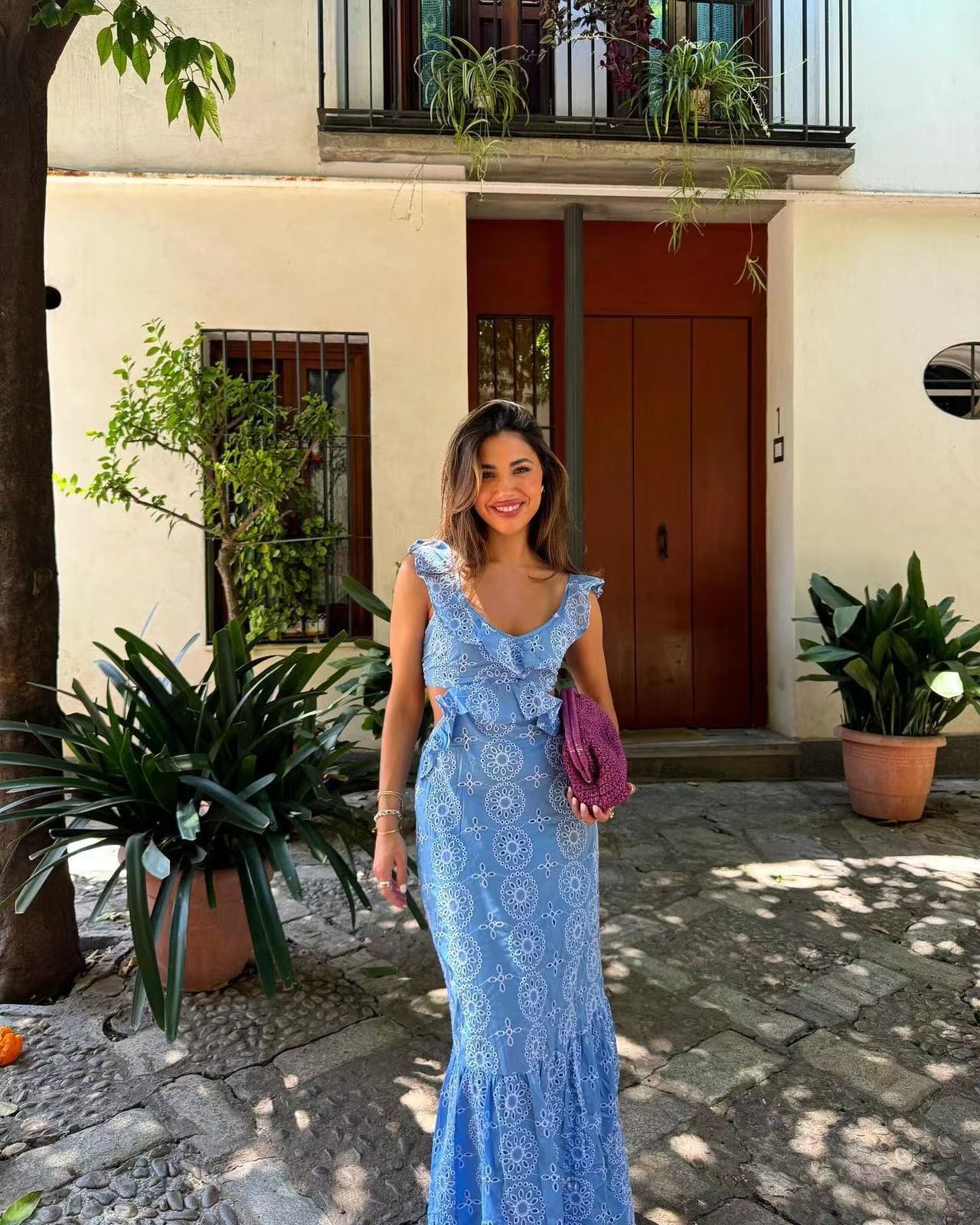 206g Weight Maxi Long Dress Dress Length Type Sleeveless Sleeve Length Sheath Dress Dresses Type Polyester Fabric Type High Waist Waist Line Holiday, Travel Occasion V Neck Neckline Slim Fit Type Lace Pattern Summer Season Women's Gender Printing Design Casual, Elegant Style Wholesale Women's Casual Elegant Printing Lace Holiday Travel V Neck Sleeveless Sheath Dress 3