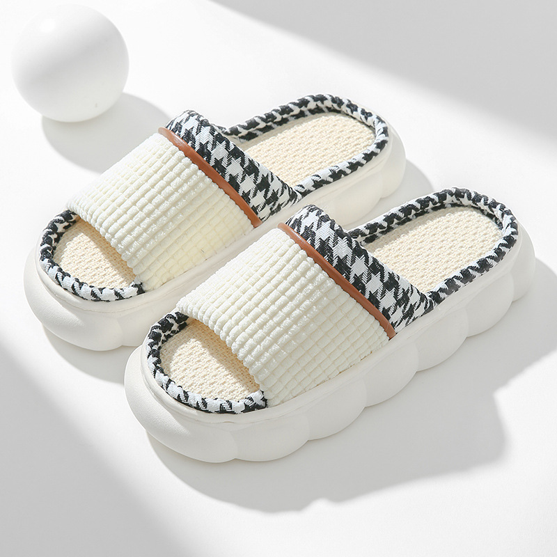 Zapatillas de lino simples antideslizantes pareja hogar fondo grueso mudo hombres y mujeres zapatillas de interior fresco Four Seasons algodón y lino primavera y otoño casa