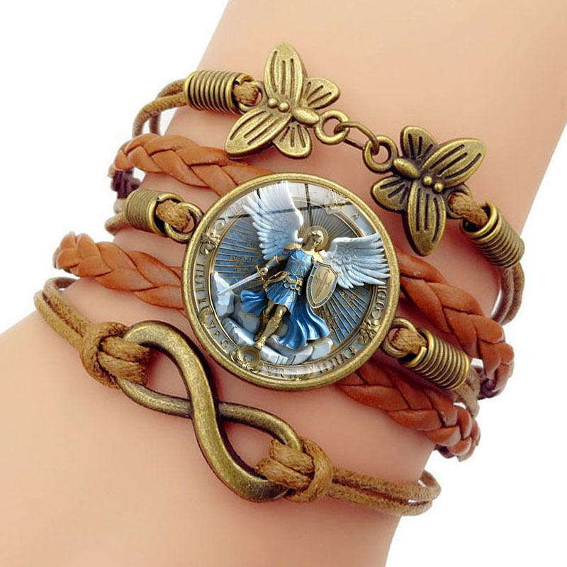 Angel Justice Guardian Vintage Leather Bracelet Women's Creative Infinite Symbol Butterfly Multi-layer Woven Bracelet Small Gift