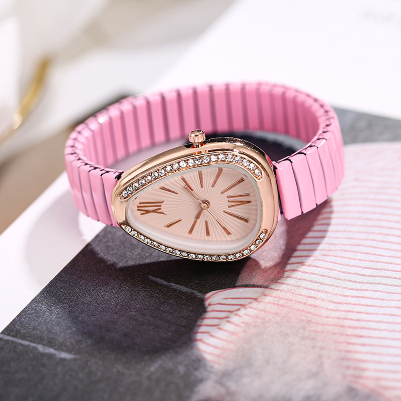 Cross-Border Popular Snake Head Personalized Women's Watch Diamond-Encrusted Roman Dial Quartz Watch Korean Fashion Elastic Band Women's Watch
