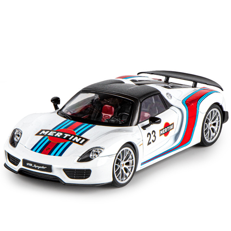 OK modelo de coche de aleación 1 a 18 Martini 918 roadster con sonido y luz, modelo de sonido de coche de juguete deslizante