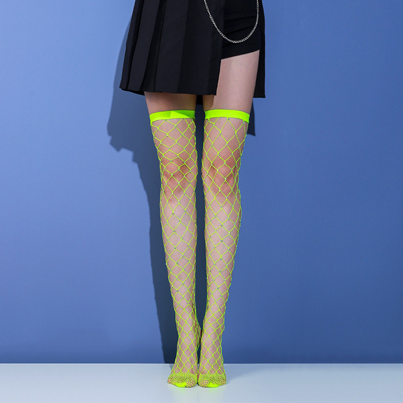 2025d Neue Mode Vielseitig Atmungsaktiv Handgemachte Strass Rot frauen Solide Ultra-dünne Lange Rohr Fischnetz Strümpfe Einzel_voghion.com