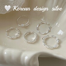 韩国小众高级组合款亮银饰品 S925纯银简约款戒指 叠戴百搭款指环