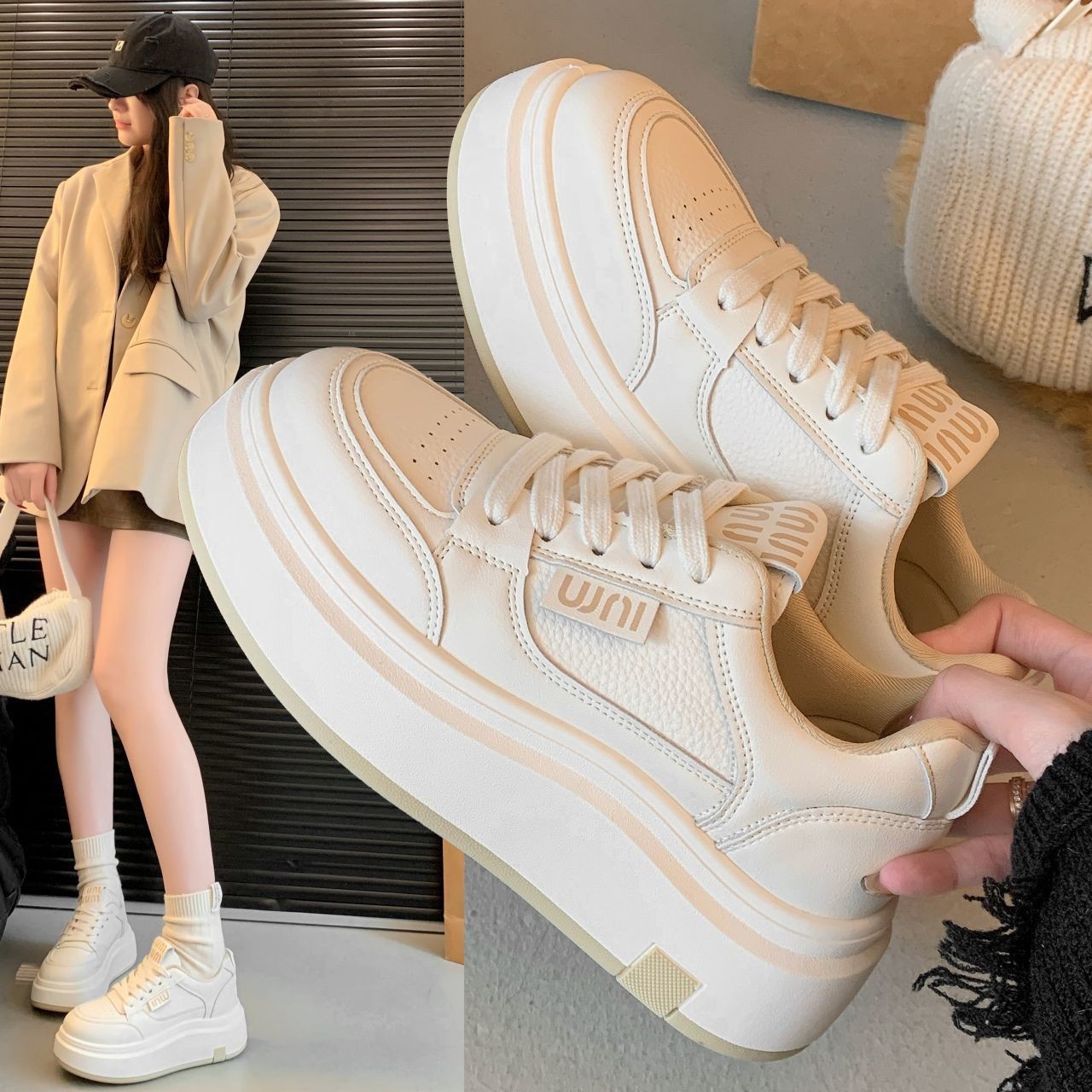 Suela gruesa cuatro temporadas zapatos blancos para mujeres 2025 nueva explosión primavera versátil Angola rojo pequeño muffin zapatos de skate image 5