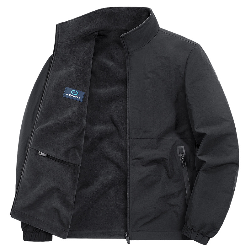 Giacca antivento reversibile da uomo con fodera in pile - Capospalla invernale da 450 g, stile executive, doppio uso (nero, cachi, grigio scuro, blu navy)_voghion.com