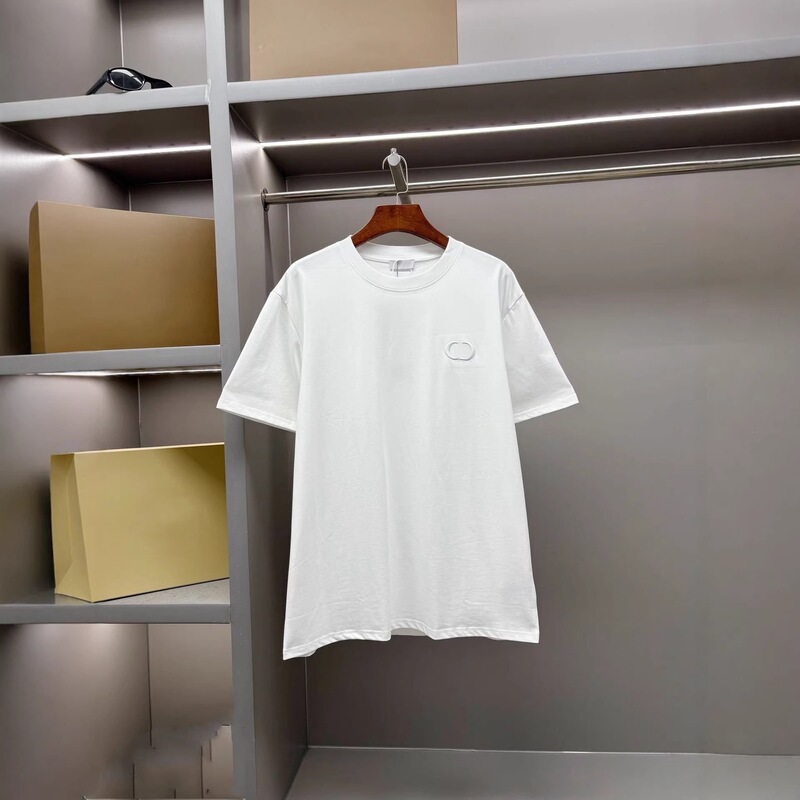 High-End Classic Do Brand T-Shirt with Cd Letter Embroidery on the Chest, Short-Sleeved, Unisex, Loose Fit, Casual, Versatile, Trendy Cross-Border Fashion