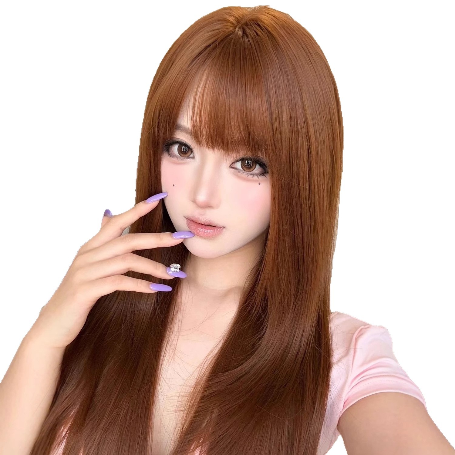 Connie Wig [Honey Orange] Γυναικεία πορτοκαλί-καφέ ψηλό στρώμα vintage γιαπωνέζικου στιλ ίσια μακριά περούκα