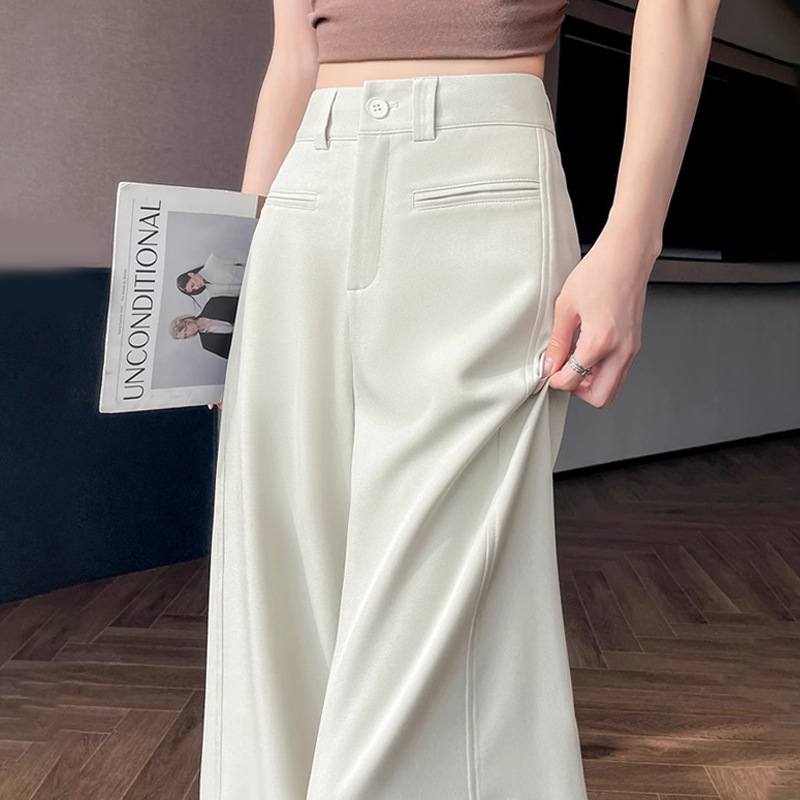 Pantalones de traje blanco de arroz para mujeres primavera y verano 2025 nuevos pantalones de piernas anchas de alta calidad vertical