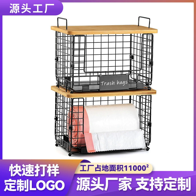 Корзина для хранения мусора на кухонной столешнице Amazon большой вместимости, корзина для грязного белья, кросс-граничный железный деревянный стеллаж для хранения