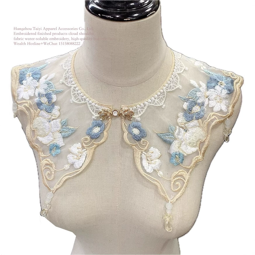 Прямая продажа, расшитая бисером, органза, вышитый полый искусственный воротник, женская маленькая шаль с воротником, цветочная кружевная отделка, одежда.