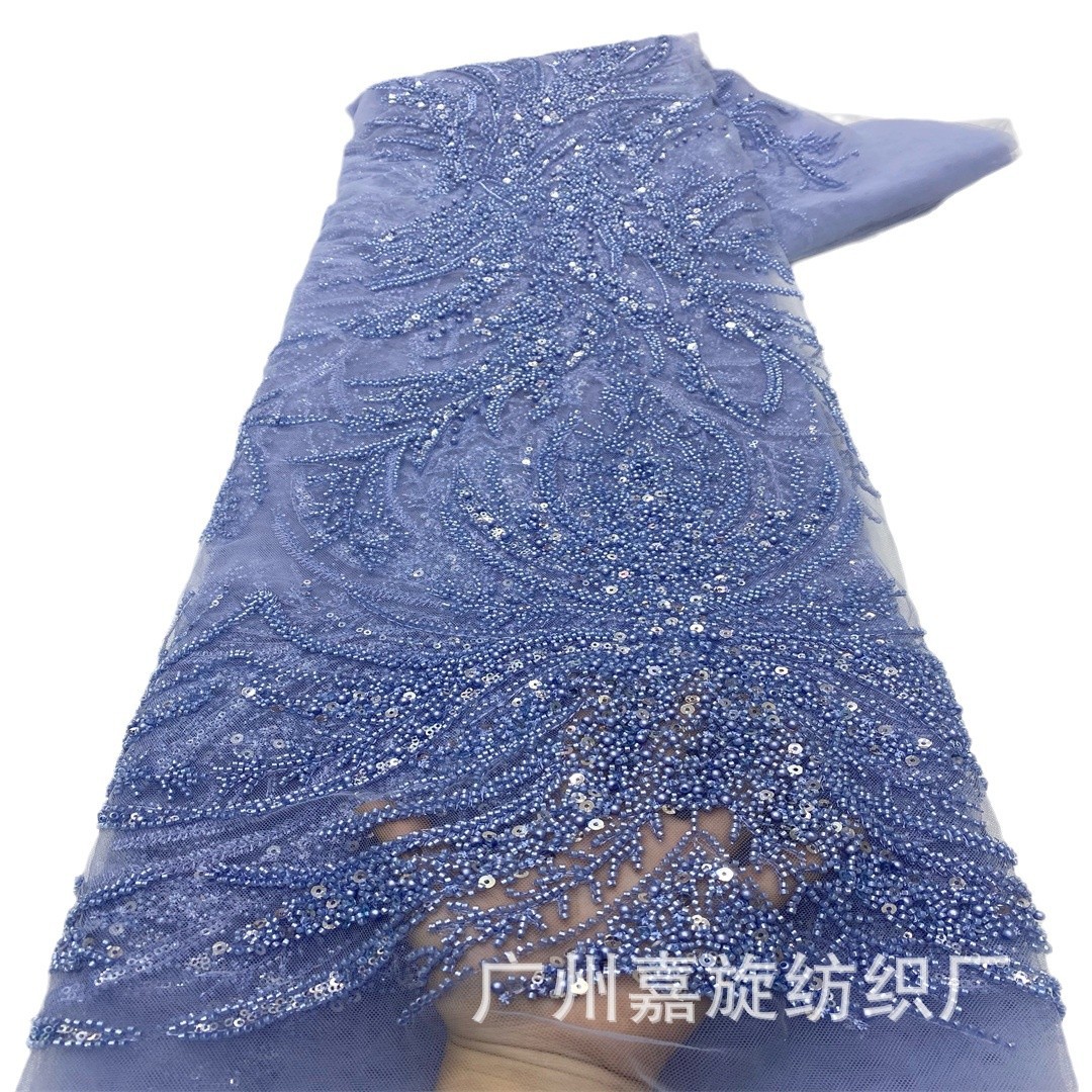 Tela de encaje con cuentas y lentejuelas 3D con patrón floral de alta resistencia, en stock, para vestido de novia.