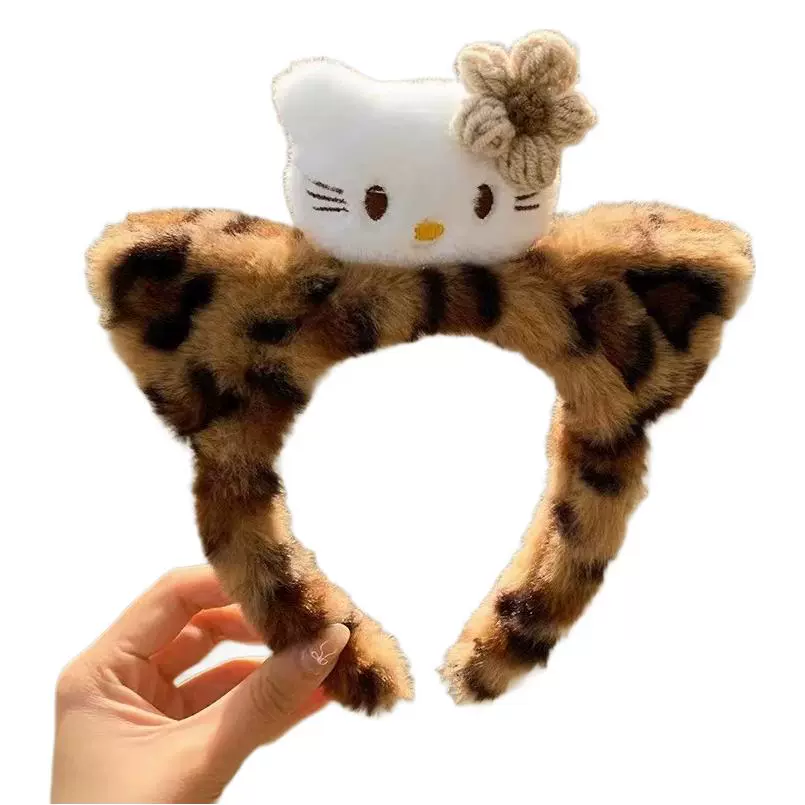 Hello Kitty, мультяшный плюшевый ободок для лица, аксессуар для волос, новая коллекция