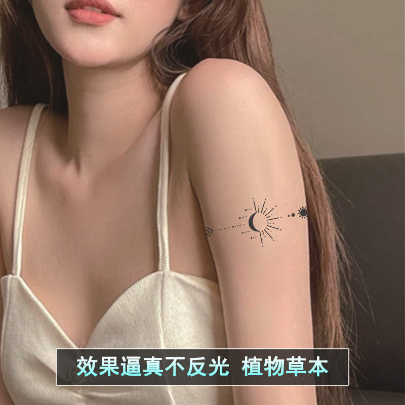 Moon Tattoo Sticker Waterproof Women's Long-lasting Arm Chest Simulation Tattoo Herbaceous Plants Internet Celebrated Explosions Not to Wash