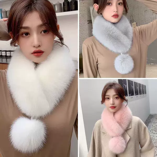 Fashionable Women's Warm Fur Collar Scarf, Thick Double-Sided Faux Fox Fur Scarf with a High-End Feel, In-Stock for Cross-Border Sales