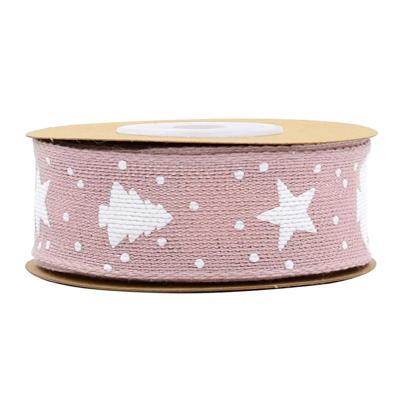 Transfronteriza Navidad nueva cinta de algodón impresa árbol de Navidad decoración regalo embalaje cinturón dos lados Alambre de hierro 5 yardas en stock