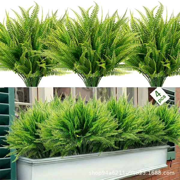 Plastic Green Plant with Seven Branches, Persian Fern, Eucalyptus Fence, Green Leaves, Autumn Style