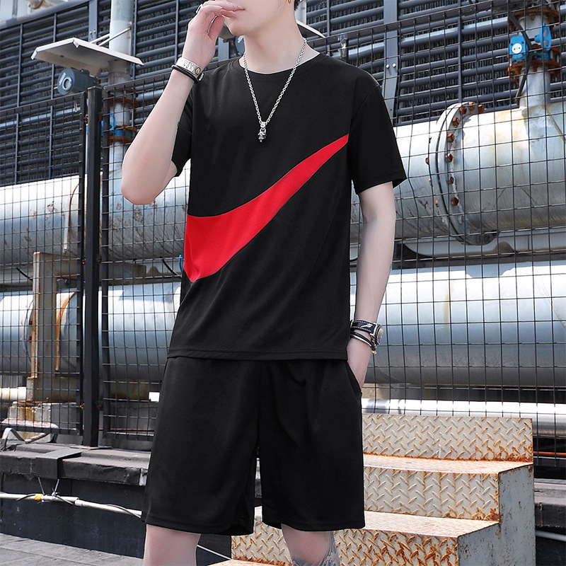 Traje deportivo para hombres Casual de dos piezas Set de pantalones de cinco puntos Running Fitness Traje deportivo de cuello redondo Camiseta de mangas cortas