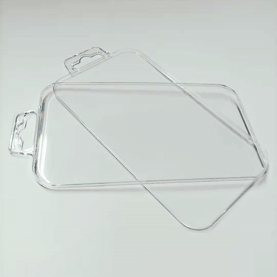 现货供应手机钢化膜欧标蝴蝶孔水晶盒钢化膜飞机孔透明塑料包装盒