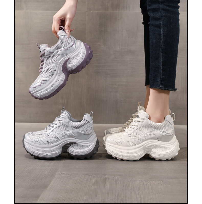 Giày sneaker nữ đế dày tăng chiều cao lưới thoáng khí — màu be chi tiết 15