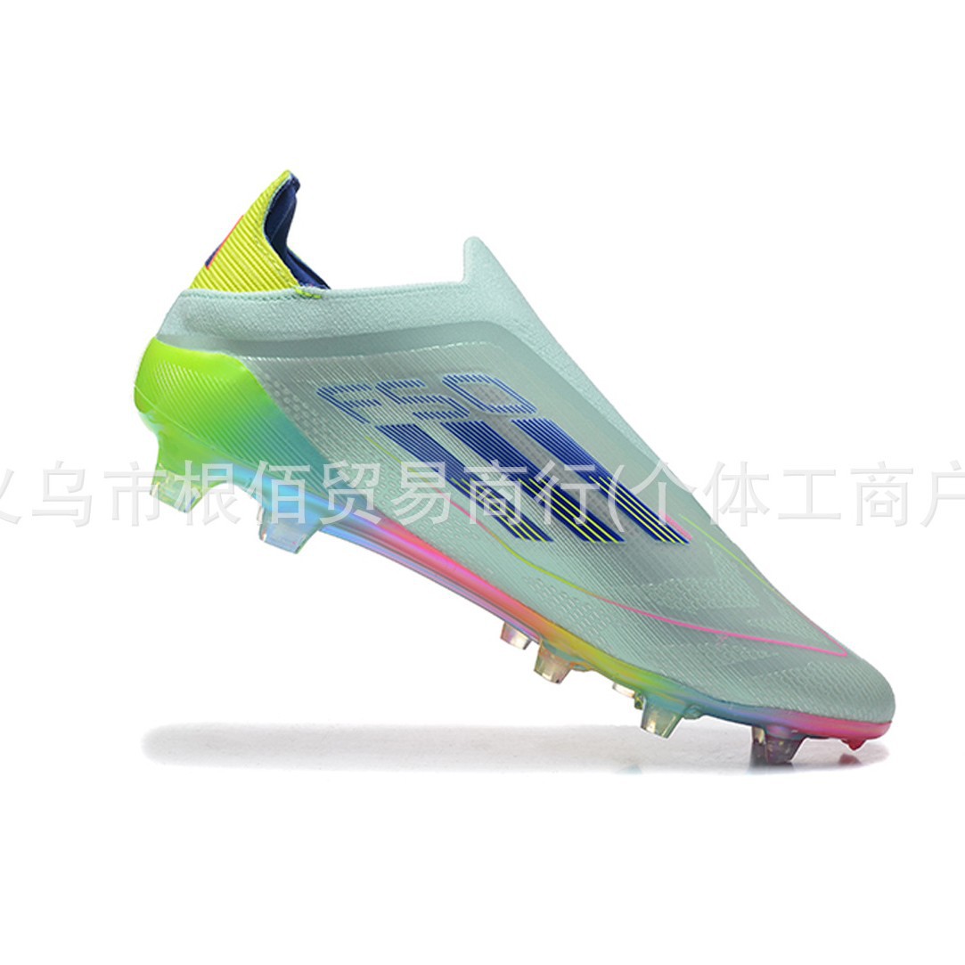 Fábrica de comercio electrónico transfronterizo venta directa F50 sin cordón de zapatos de punto antideslizante impermeable FG zapatos de fútbol velcro ligero