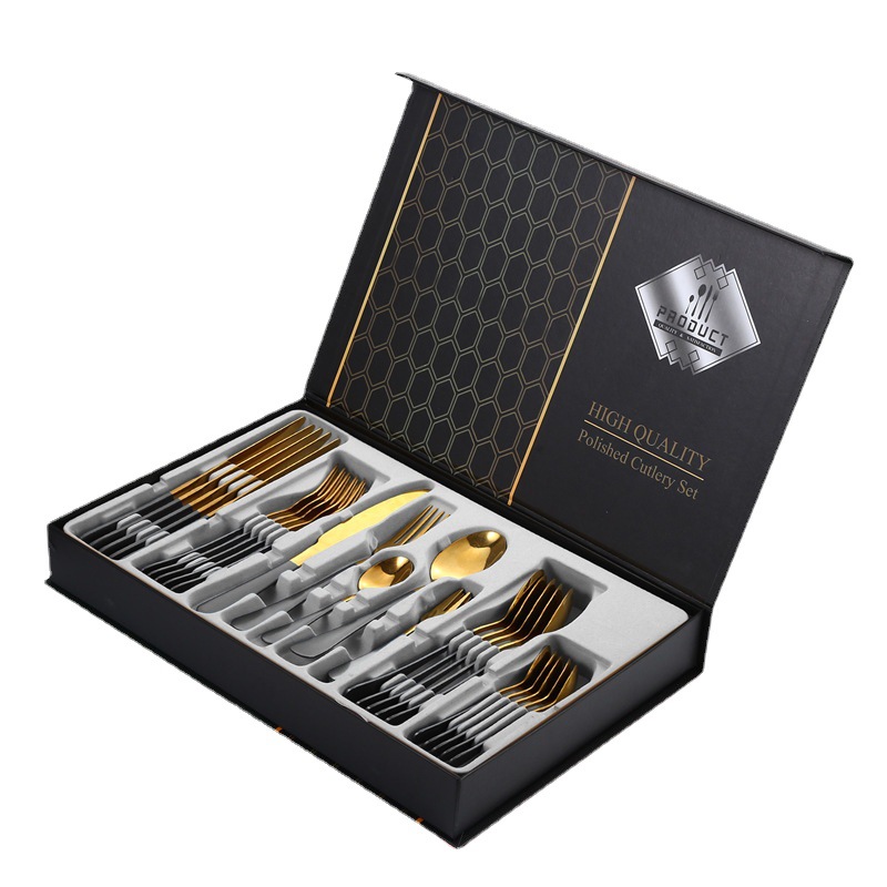 1010 cinco piezas principales transfronteriza cuchillo de comida occidental, tenedor y cuchara traje de caja de regalo