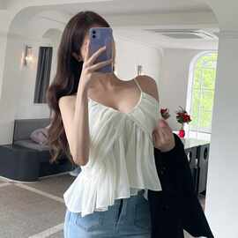 51STUDIO自制 YL262甜美褶皱荷叶边~性感V领修身外穿吊带背心se