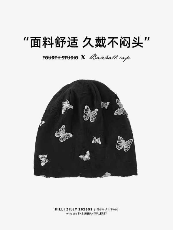 日系复古蝴蝶印花包头冷帽女秋季薄款大头围显脸小堆堆帽子月子帽|undefined